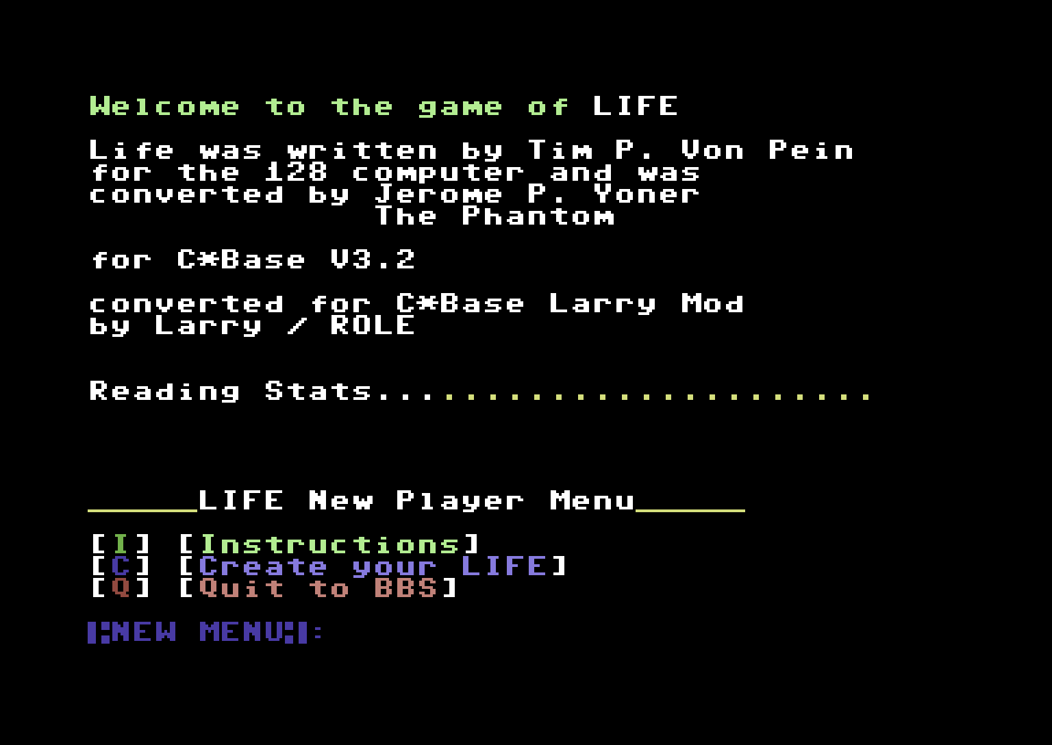 opening screen